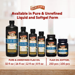 Barlean's flaxseed oil softgels packaging and bottle