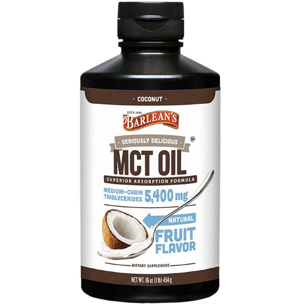 Barlean's MCT Oil Coconut Flavor 16 oz bottle – front view
