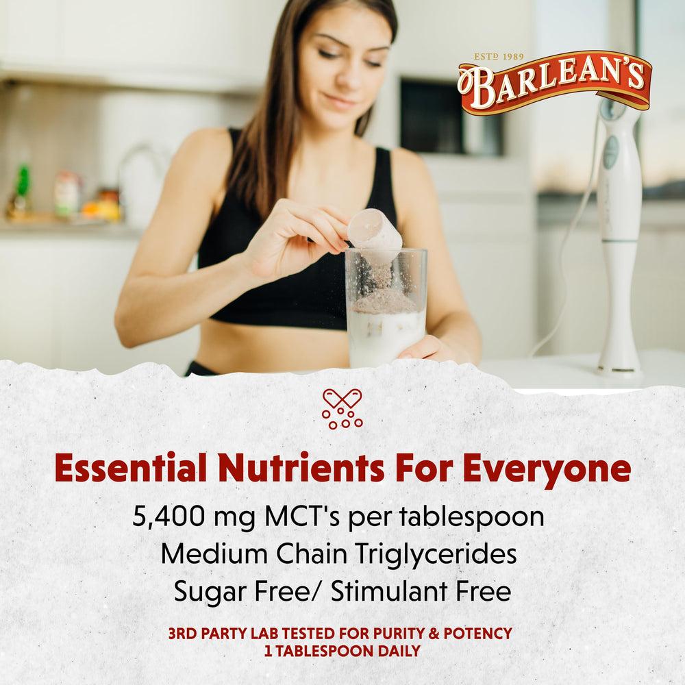 Barlean's MCT Oil Coconut Flavor bottle beside a cup of keto coffee