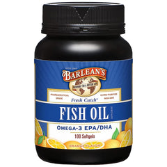 Barlean's Omega-3 Fish Oil Softgels Orange Flavor bottle on white background