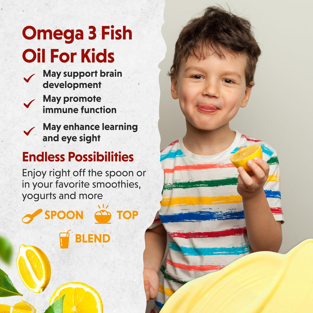 Serving spoon with Barlean's Omega-3 fish oil for kids