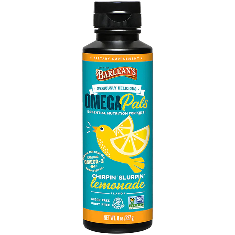 Front view of Barlean's Omega-3 Kids Lemonade bottle 8 oz