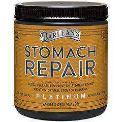 Front view of Barlean's Stomach Repair Vanilla Chai powder bottle 6.35 oz