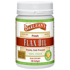 Barlean's vegan flaxseed oil softgels bottle label