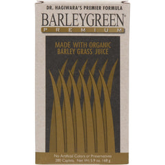 Ingredients list showing barley grass, kelp, and brown rice
