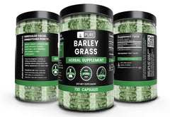 Front label of barley grass capsules showing single-ingredient formula
