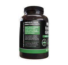 Close-up of barley grass capsules highlighting single-ingredient formula