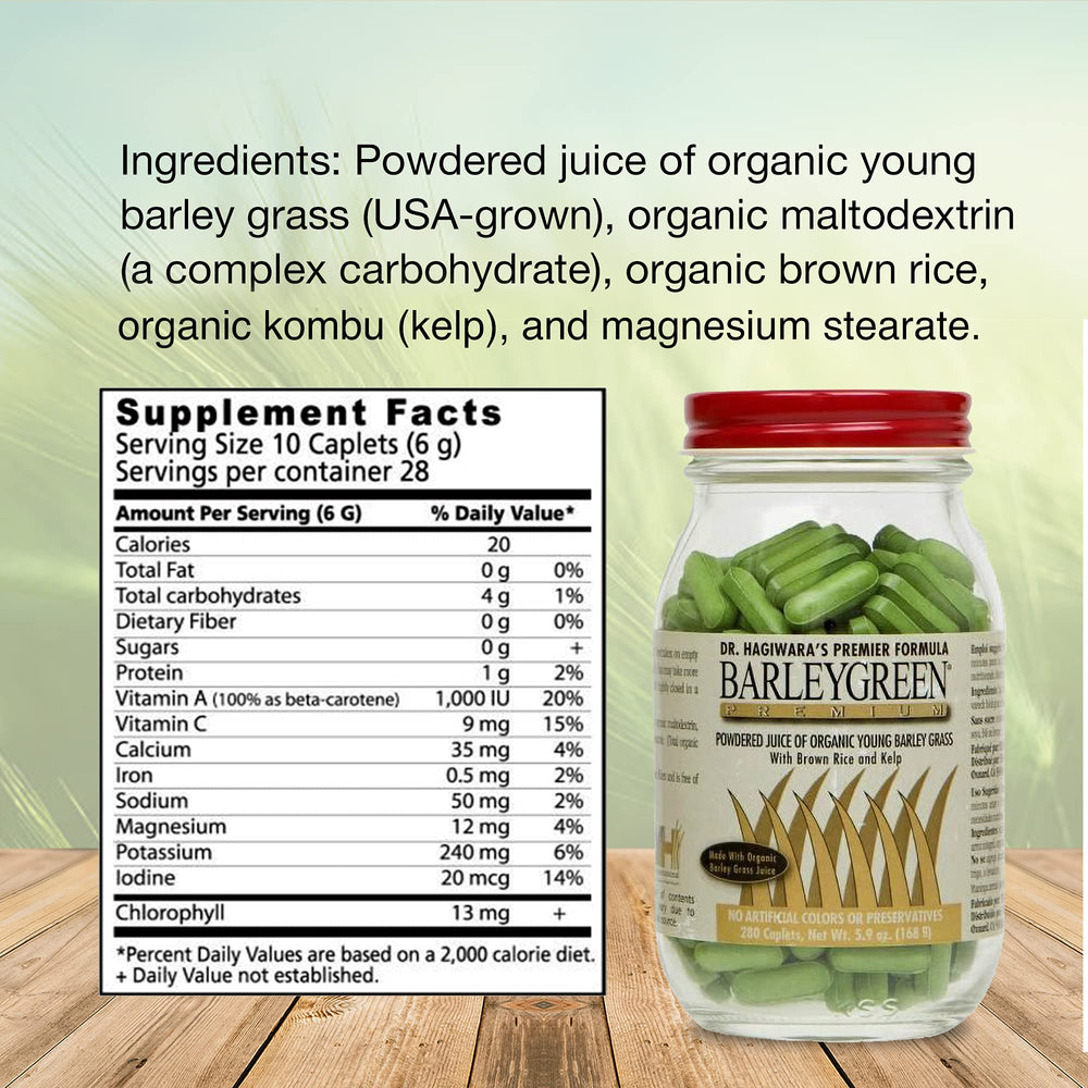 BARLEYGREEN premium caplets packaging showing 280 tablets