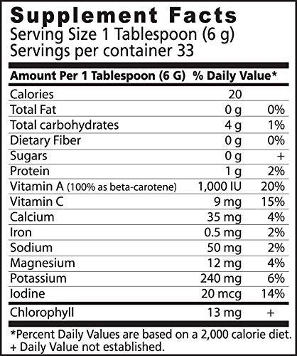 Close-up of Barley Grass powder with kelp ingredients
