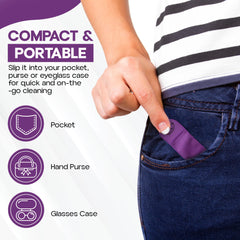 7-pack view of Basesit eyeglass cleaner cloths in orange/purple (image 7)