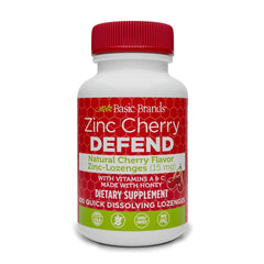 Basic Brands Zinc Lozenges Cherry flavor packaging, 100-count bottle