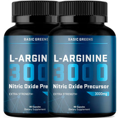 Front view of BASIC GREENS L-Arginine 3000mg bottle