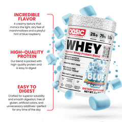 Basic Supplements label highlights cross-flow microfiltration for undenatured protein preservation