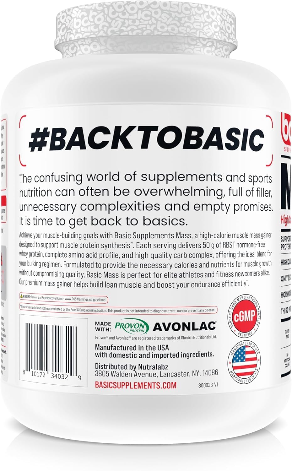 Ingredients panel of BASIC SUPPLEMENTS Mass Gainer Vanilla