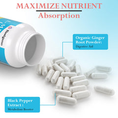 Plant-based vegetarian capsules inside Basigano bottle