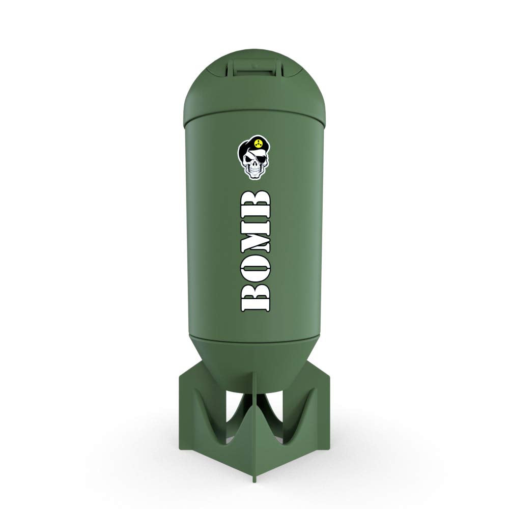 Shaker bottle showing storage compartment in the base