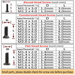 Round head tiny screws for eyeglasses and watches (1.2mm to 2.0mm)