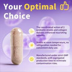 Shelf-stable probiotic bottle showing no refrigeration needed