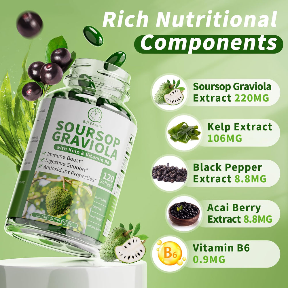 BBEEAAUU soursop capsules softgel closeup emphasizes smooth texture and nutrient delivery.