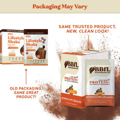 BBfL shake glass with scoop shows creamy texture for quick, satisfying snack