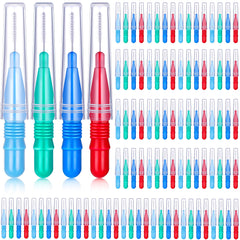 BBTO 100pcs braces dental brush flossers set – assorted colors (red, blue, green, light blue)