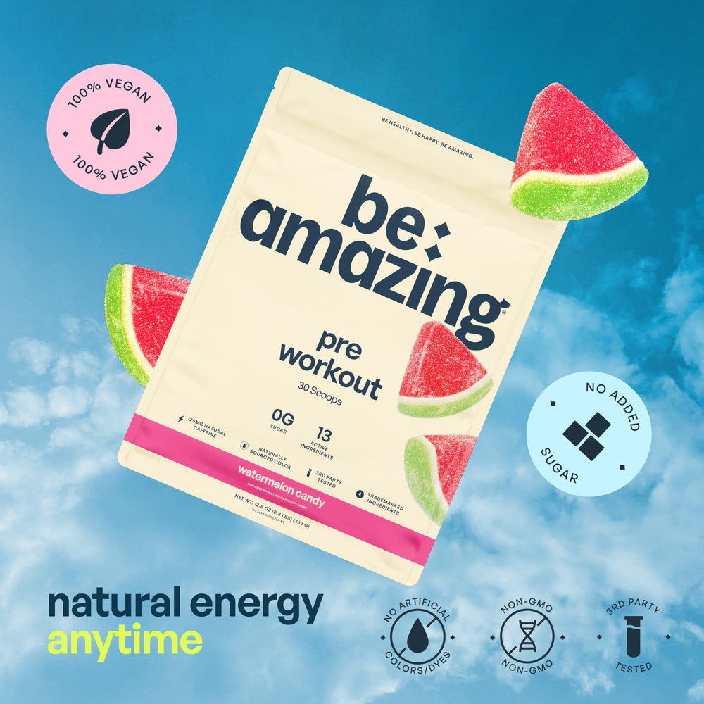 Be Amazing pre-workout ingredients blend with 13 actives for training support