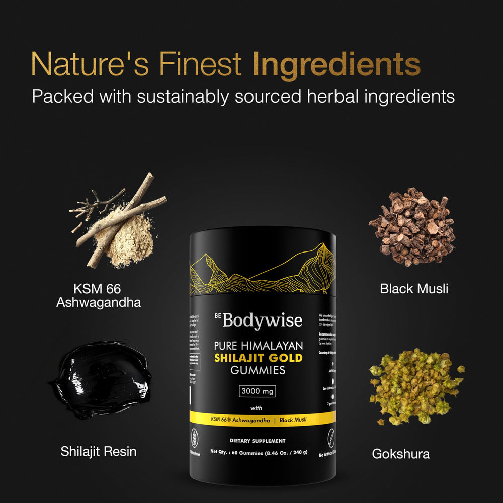 Close-up of Shilajit gummies and labels