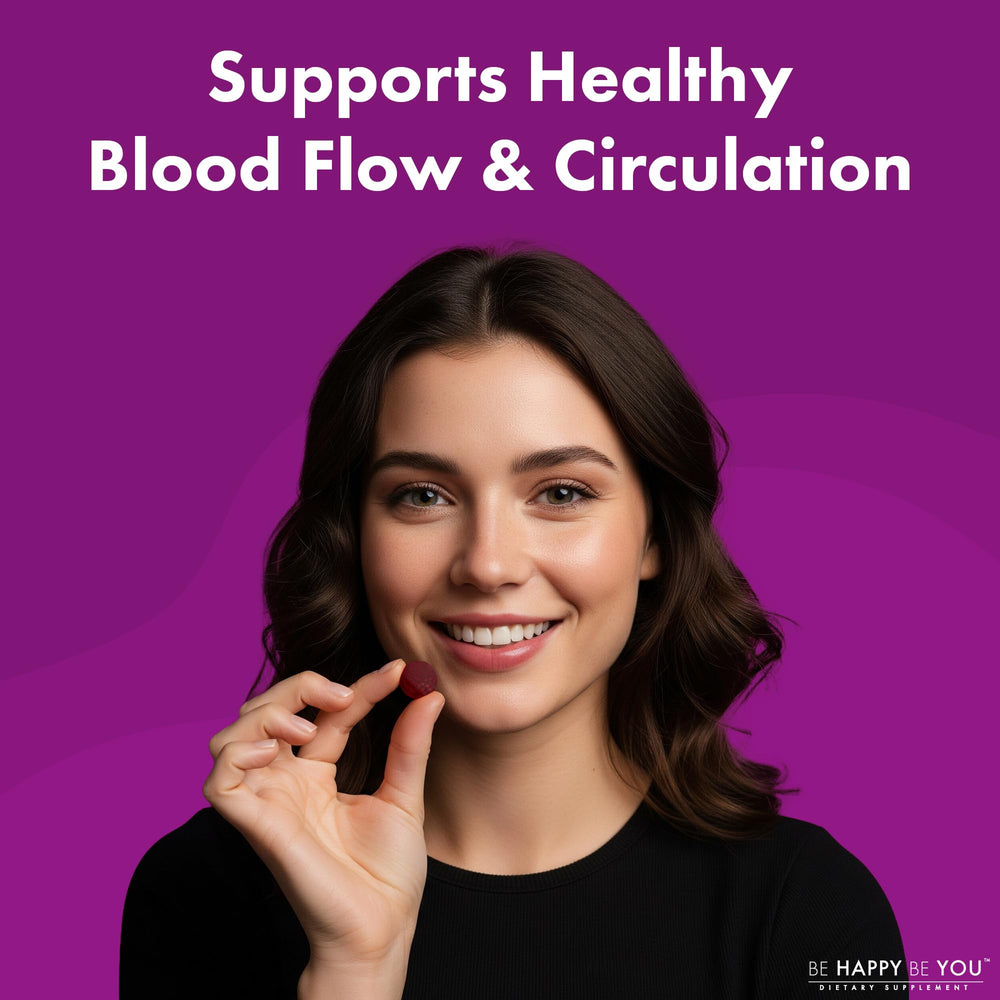 Be Happy Be You beetroot gummies cherry-pomegranate flavor packaging focus
