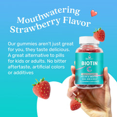 BeLive Biotin Gummies bottle showcasing vegan Strawberry flavor