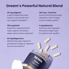 Box and bottle packaging of Beam Dream Sleep Capsules
