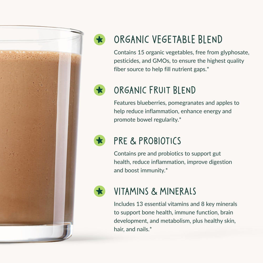 Beam Kids All in One Superfood Powder bottle showing chocolate flavor