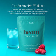 Beam Pre Workout electrolyte glass illustrates hydration support during long training sessions.