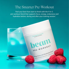 Beam Pre Workout bottle with electrolytes illustrating hydration support.