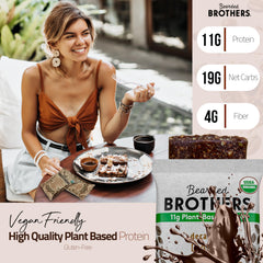 Bearded Brothers dark chocolate bar close-up, rich cacao texture and chewy bite.
