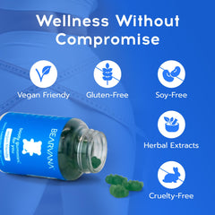 Nutrition facts label for BEARVANA Peach Support Gummies