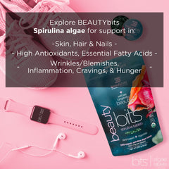 Packaging of BEAUTYbits Organic Spirulina Tablets in a 360-tablet can