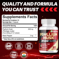 Psyllium Husk Capsules close-up showing 2400mg dosage