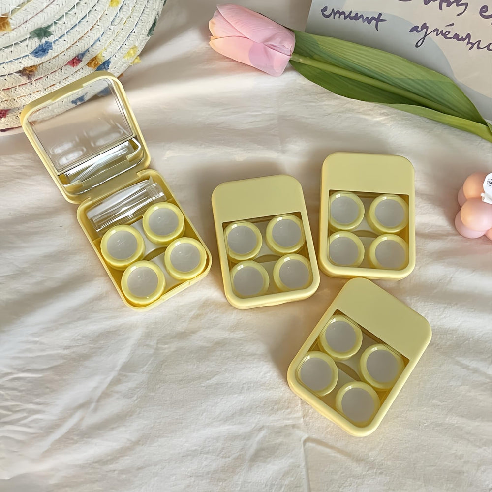 BEDARTIST 2-Pack 2-in-1 contact lens case in yellow with dual compartments