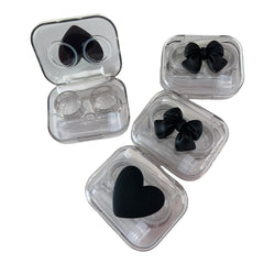BEDARTIST 2-Pack 3D Hearts & Bows Contact Lens Case - Black Travel Kit
