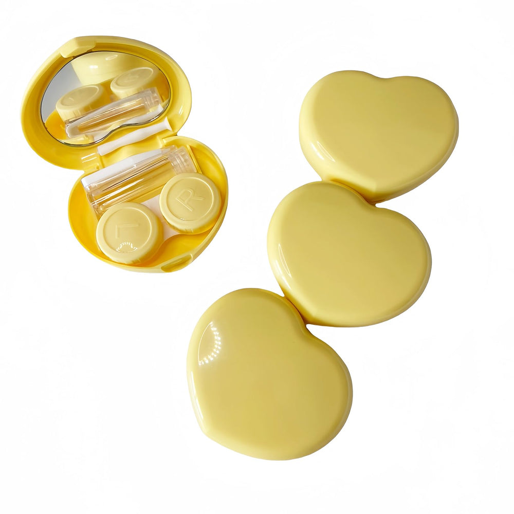 Bedartist 4-pack heart-shaped contact lens cases in light yellow with travel kit components
