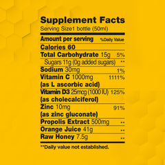 Label highlighting Vitamin C, D3 and Zinc daily values