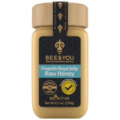 Bee and You royal jelly with propolis and raw honey in a glass jar (6.7 oz)