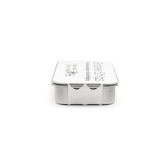 Recyclable tin containing 24 strips of braces wax