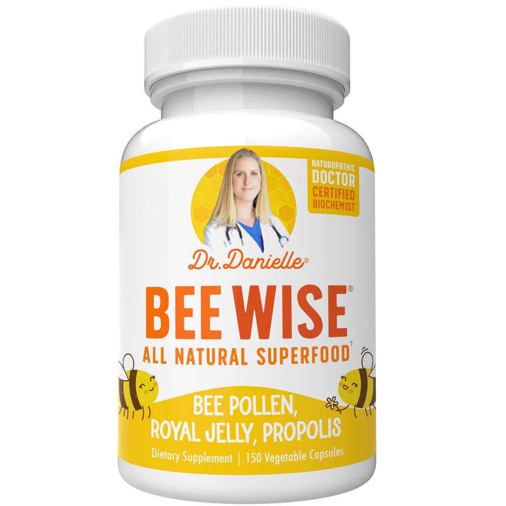Dr. Danielle's Bee Wise bee pollen supplement bottle label