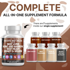 Beef liver capsules containing heart, spleen, pancreas, bone and marrow