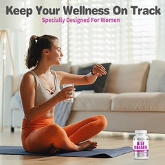 Lifestyle image of a healthy active woman taking a beef organ supplement
