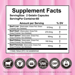 120-capsule bottle of beef organ supplement for women