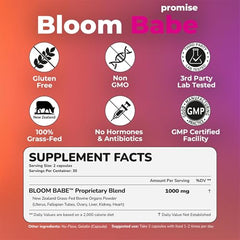 Unopened Bloom Babe bottle with 60 capsules on light background