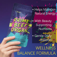 Healthy lifestyle image featuring beef organ supplement