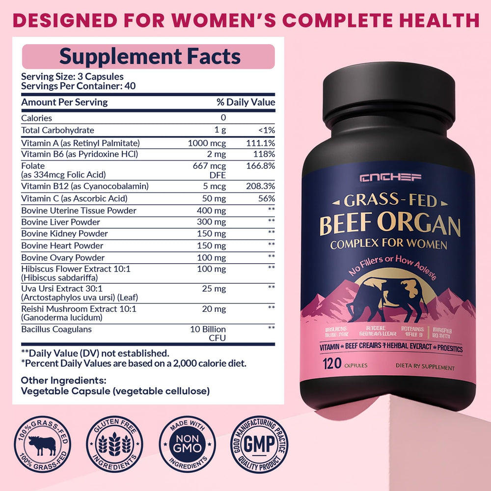 Beef organ blend ingredients: uterus, ovary, liver, kidney and heart